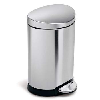 simplehuman 6L Stainless Steel Semi-Round Step Trash Can Brushed Silver