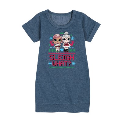 - Lol Surprise! - Sleigh What Graphic Short Sleeve Fleece Dress