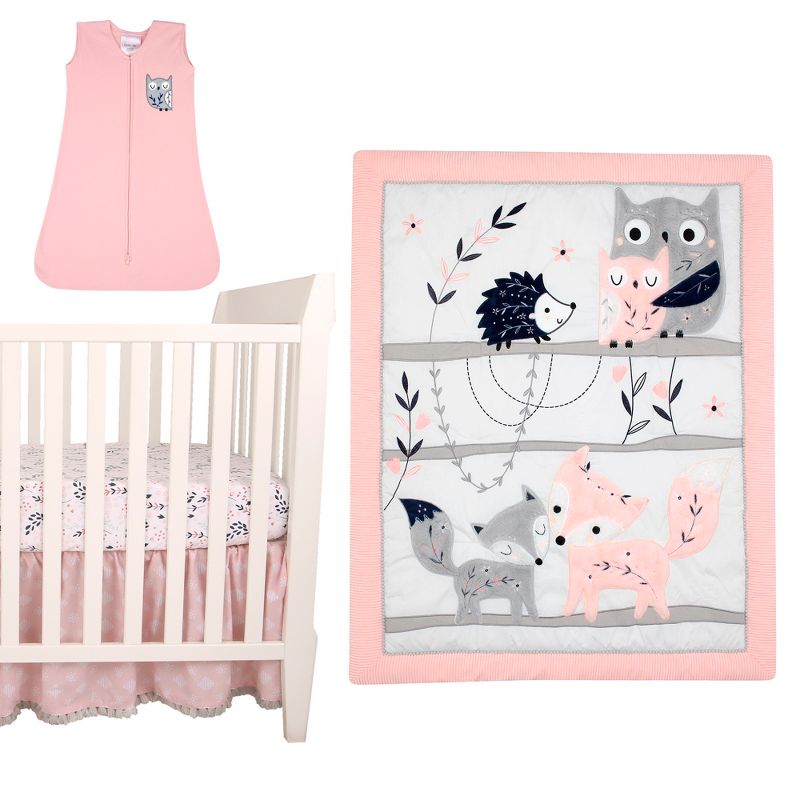 Lambs & Ivy Forever Friends 4-Piece Nursery Crib Baby Bedding Set - Blue, Pink, 1 of 12