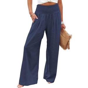 Women Palazzo Pants Summer Boho Wide Leg High Waist Casual Lounge Pant Beach Travel Vacation Outfits - 1 of 4