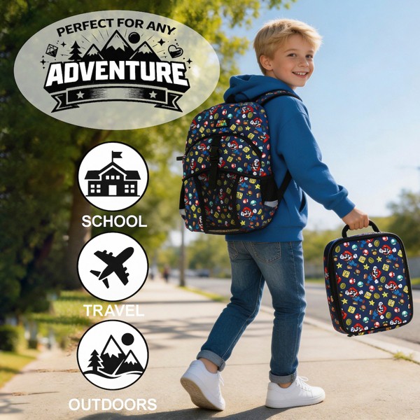 Set de mochila y lonchera para niños de 16" de Super Mario Bros., 2 piezas, para escuela y viajes 6