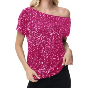 Anna-Kaci Women's Off-Shoulder Sequin Short Sleeve Top with Relaxed Fit - 1 of 4