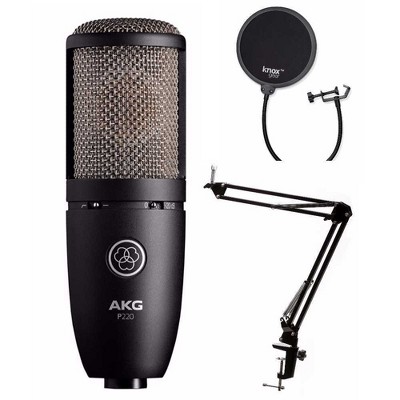 AKG P220 Condenser Microphone with Knox Gear Pop Filter and Boom Arm Stand