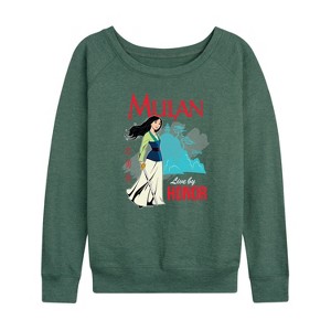 Women's - Disney Princess - Mulan Live By Honor Lightweight French Terry Wide Neck Long Sleeve Shirt - 1 of 4