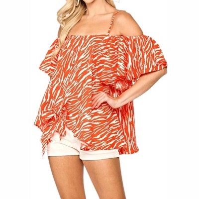 Women's Clarissa Zebra Print Cold Shoulder Top - GiGiO