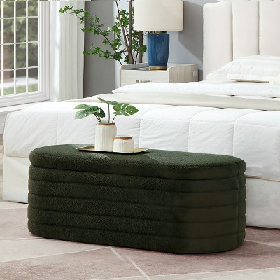 Modern Storage Benches,Upholstered Boucle Teddy Fabric End of Bed Bench with Storage,For Bedroom-Maison Boucle