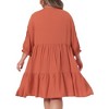 Agnes Orinda Women's Plus Size Flowy Casual Tie V Neck Lace Sleeve Ruffle Hem Midi Babydoll Dresses - 4 of 4