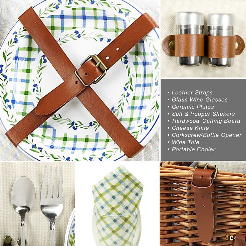 Picnic at Ascot Huntsman English- Style Willow Picnic Basket with Service for 4, Coffee Set and Blanket - Gazebo, 4 of 6