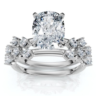 Pompeii3 Certified 2 1/2Ct Cushion Diane Engagement Bridal Set 14k Gold or Pt Lab Created
