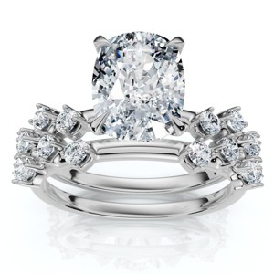 Pompeii3 Certified 2 1/2Ct Cushion Diane Engagement Bridal Set 14k Gold or Pt Lab Created - 1 of 4