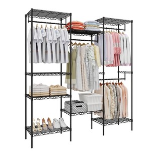 Metal Freestanding Clothing Organizer, Clothing Rack Heavy Duty Clothes Rack with 8 Shelves & 4 Hang Rods, Adjustable Closet Rack - 1 of 4