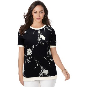 Jessica London Women's Plus Size Fine Gauge Crewneck Shell - 1 of 4