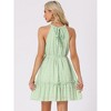 Allegra K Women's Summer Swiss Dots Halter Neck Tie Waist Sleeveless Flowy Sundresses - 4 of 4