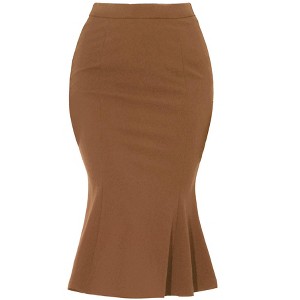 Allegra K Women's High Waist Ruffle Hem Fishtail Mermaid Midi Bodycon Skirt - 1 of 4