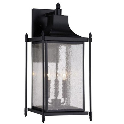 Black Transitional Outdoor Lantern Sconce with Clear Seeded Glass