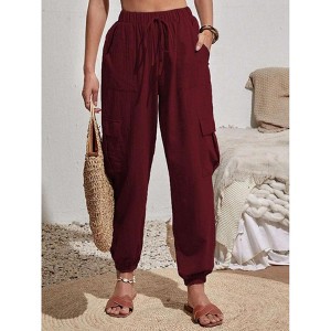 Joggers for Women Loose Drawstring High Waisted Cargo Pants with Pockets - 1 of 4