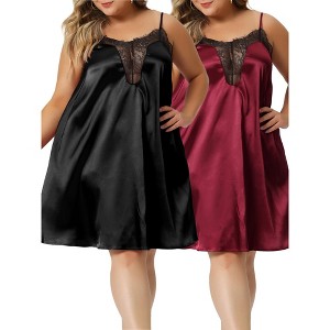 Agnes Orinda Women's Plus Size Lounge Charming Lace Sleeveless Spaghetti Strap Nightgowns - 1 of 4