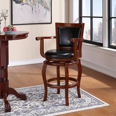 Cherry Wood and Leather Swivel Bar Stool, 44.5" Height