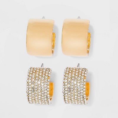 SUGARFIX by BaubleBar Crystal Hoop Earring Set 2pc - Gold