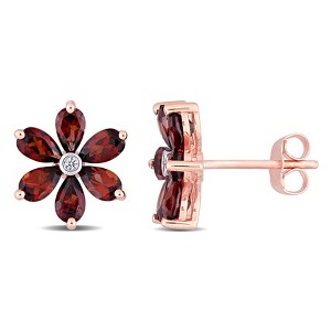EVERLY JEWELRY | 10k Rose Gold 3 1/4 CT TGW Garnet and Diamond Accent Floral Stud Earrings - 1 of 4
