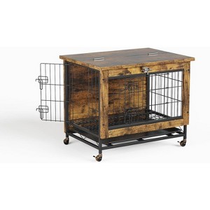 Heavy Duty Wooden Dog Crate Furniture w/ Wheels & 2 Doors - Indoor Kennel End Table for Small Medium Large Dogs - 1 of 4