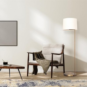 Zenith Offset Brass Base Floor Lamp with Drum-shaped Linen Shade - 1 of 4