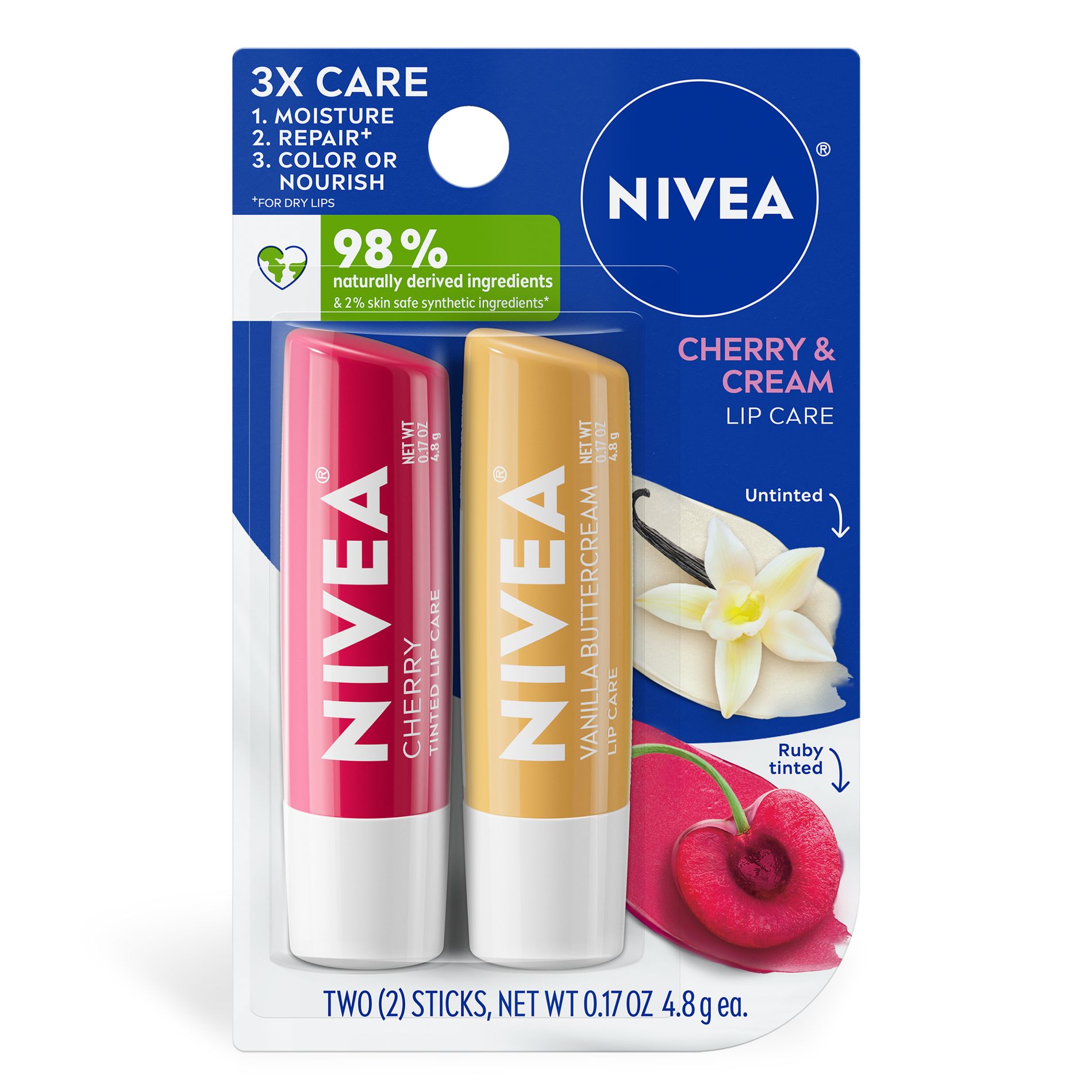 NIVEA Lip Cherry & Cream Lip Balms - 0.34oz/2ct
