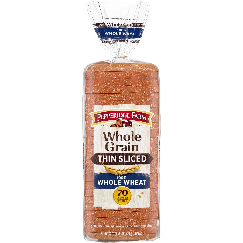 Pepperidge Farm  Whole Grain Thin Sliced 100% While Wheat Bread - 22oz, 1 of 7