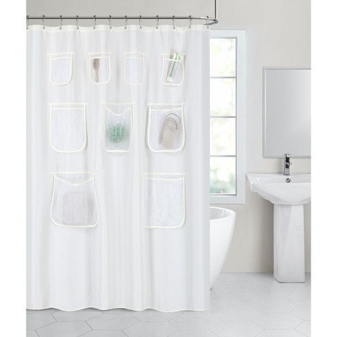 GoodGram Fabric Shower Curtain Liners With Mesh Pockets - White