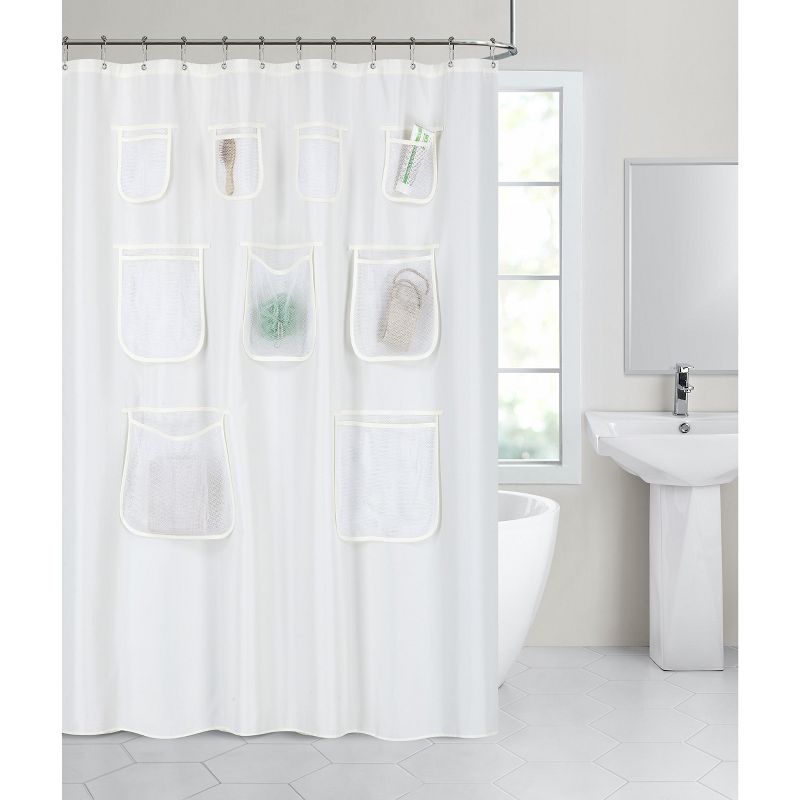 GoodGram Fabric Shower Curtain Liners With Mesh Pockets, 1 of 15