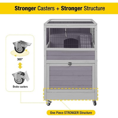Gray Double-Level Indoor Outdoor Rabbit Hutch with Wheels