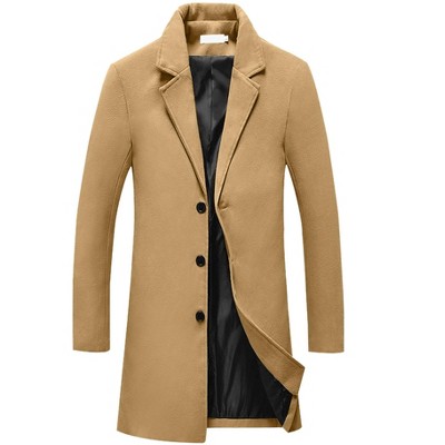 Lars Amadeus Men's Classic Solid Slim Fit Notch Lapel Single Breasted Overcoat