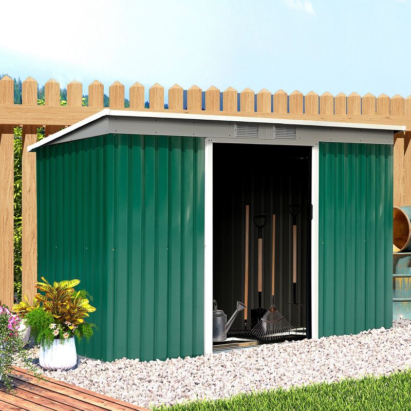 Outsunny Metal Garden Storage Shed Tool House with Sliding Door Spacious Layout & Durable Construction for Backyard, Patio, Lawn, 2 of 9
