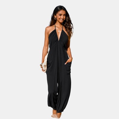 Women's Plunge Halter Jogger Jumpsuit - Cupshe