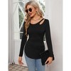 Women Long Sleeve Cut Out T Shirts Crew Neck Solid Loose Fit Shirt Top Tee - 4 of 4