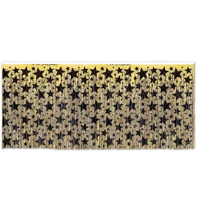 Beistle 30" x 14' New Years 1-Ply Flame Resistant Metallic Table Skirting Gold/Black 80341-BKGD
