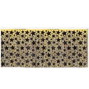 Beistle 30" x 14' New Years 1-Ply Flame Resistant Metallic Table Skirting Gold/Black 80341-BKGD - 1 of 1