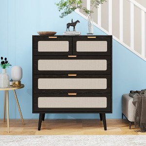 5 Drawer Cabinet Accent Storage Cabinet Wood Office File Cabinet Engineered Rattan Storage Dresser Chest For Living Room Bedroom Dining Room - 1 of 4