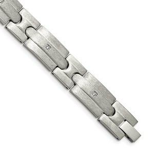Black Bow Jewelry Men's 13mm Stainless Steel & CZ Brushed Link Bracelet, 8.25 Inch - 1 of 4