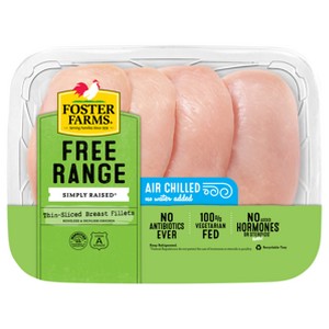 Foster Farms Free Range Boneless & Skinless Thin Sliced Chicken Breasts - 0.8-2.8lbs - price per lb - 1 of 4