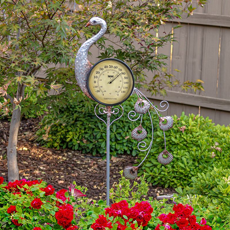 Swim Central 41.75" Iron Peacock Garden Stake Thermometer, 4 of 6