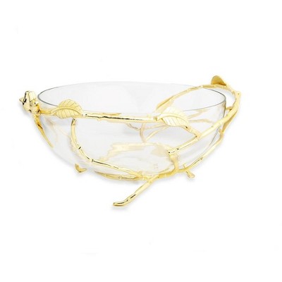 Classic Touch Glass Bowl on Stainless Leaf Stand