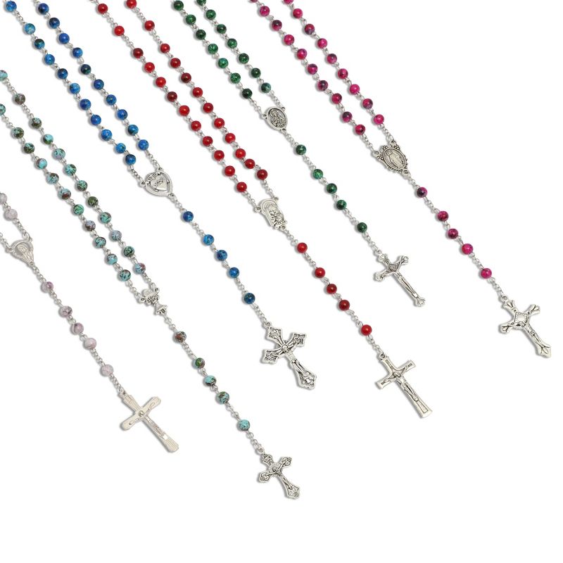 Juvale 12 Pack Rosary Beads, Catholic for Women Men, Assorted Crucifix Pendant Designs (6 Colors), 3 of 10