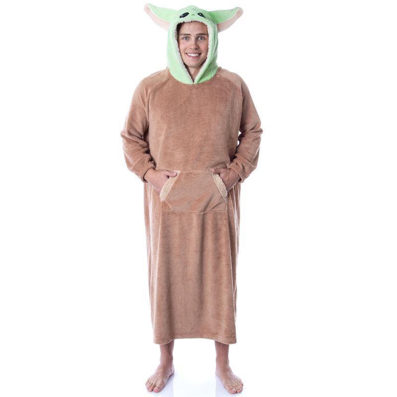 Star Wars The Mandalorian Baby Yoda Costume Adult Wearable Blanket Pullover Robe Brown, 2 of 6