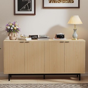 Dyonery 58 Inch Fluted Buffet Cabinet with Shelves & 4 Doors, Modern Storage Sideboard for Dining Room Living Room, Space Saving Organizer,Black - 1 of 4