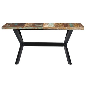 vidaXL Solid Reclaimed Wood Dining Table - Industrial Elegance 55.1" with Steel Cross Frame, Handcrafted, Multi-Wood Assembly - 1 of 4