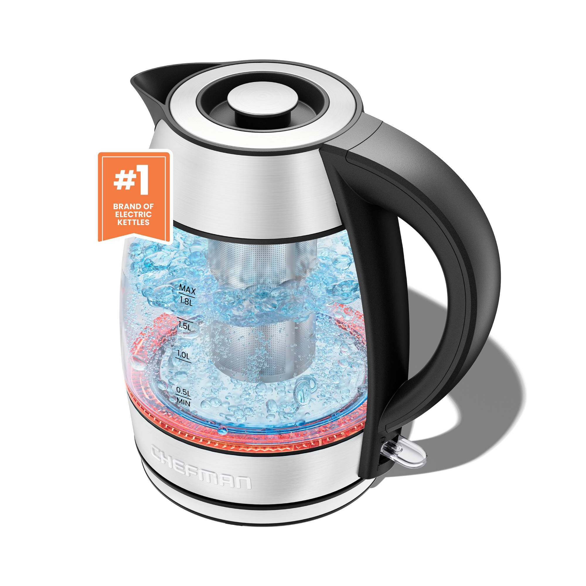 Chefman 1.8L Rapid-Boil Kettle with Keep Warm and Tea Infuser - Stainless Steel: Electric Water Boiler, 1500W, Silver