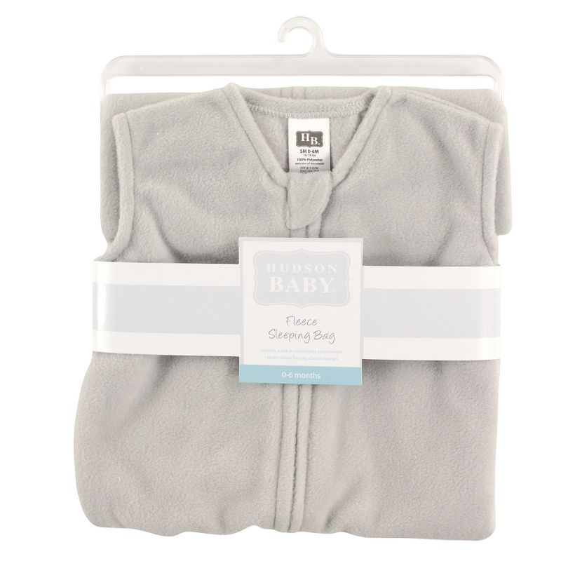 Hudson Baby Infant Plush Sleeping Bag, Sack, Blanket, Solid Light Gray Fleece, 3 of 4