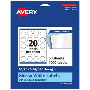 Avery Glossy White Hexagon Labels with Sure Feed, 1-1/2" x 1-47/54" - 1 of 4