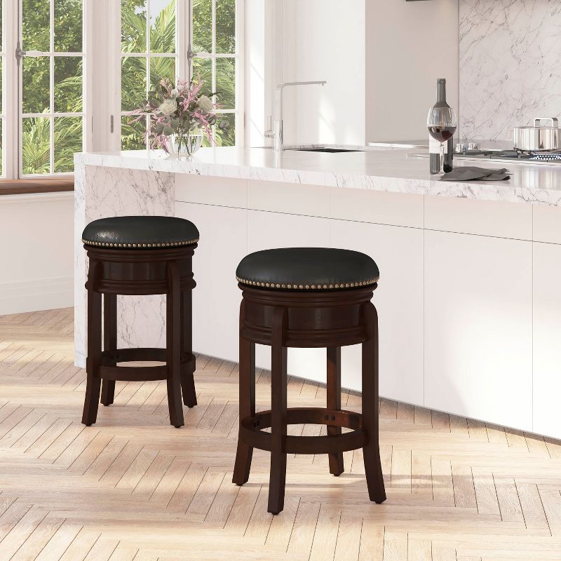 Merrick Lane Clara Backless Wooden Counter Stool with Faux Leather 360 Degree Swivel Seat, 2 of 11